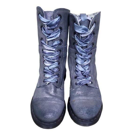 Dr. Martens Metallic Silver Leather Aimilie Lace Up Foldover Boot Size 7 - Picture 3 of 12